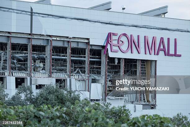 Damage is seen to part of the Aeon Mall Kumamoto in Kashima, Kumamoto Prefecture, on July 29, 2026 after an earthquake struck the area. Two young...