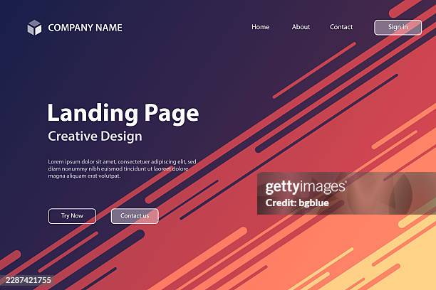 landing page template - abstract design with diagonal lines - trendy red gradient - sunset timelapse stock illustrations