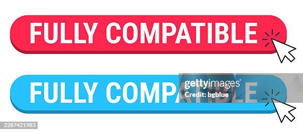 fully compatible - red and blue buttons with cursor on white background - pair stock illustrations