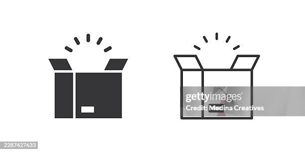 unboxing icons. glyph solid and line series icon. - martech stock illustrations