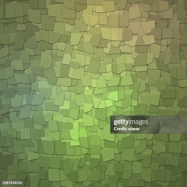 layered green square tiles overlap in a dense pattern, with soft lighting and subtle color variation from olive to lime across the textured surface. - moss texture stock illustrations