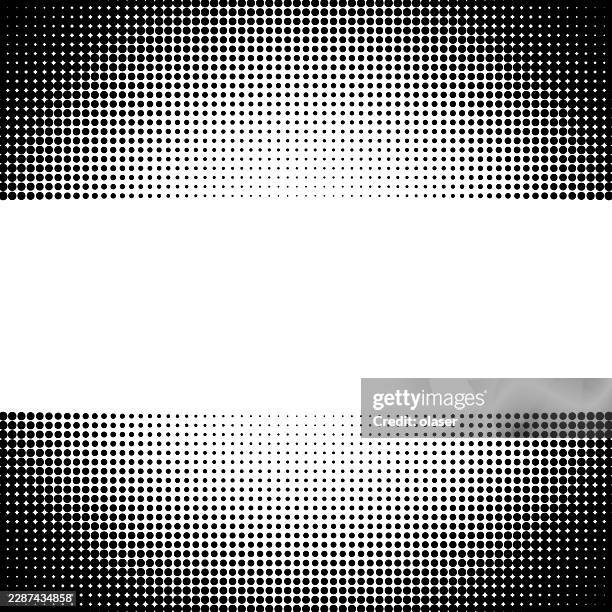 black halftone dot pattern frames a large blank white center, creating a bold comic-style border with strong contrast and a clean copy space layout. - text box vector stock illustrations