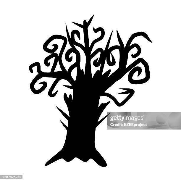 halloween decorative ornamental tree design. abstract curly branch tree silhouette - dead forest stock illustrations