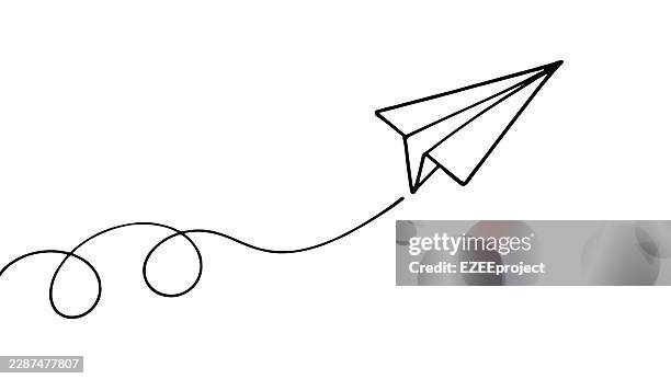 paper airplane flying line art illustration. minimalist paper airplane sketch illustration. continuous line paper plane flight vector - flight path stock illustrations