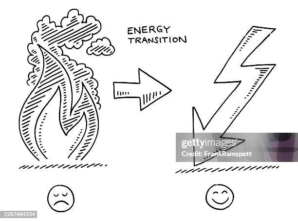energy transition fire and lightning symbol drawing - energy efficient heating stock illustrations