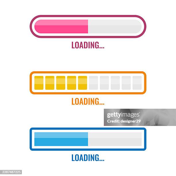 loading progress bar vector set in different styles and colors on white background - website loading stock illustrations