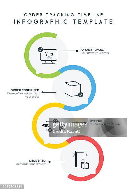 order tracking timeline infographic template vector illustration - assembly line boxes stock illustrations
