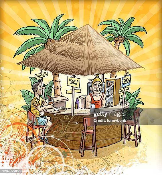 enjoying drinks beach - bartender stock illustrations