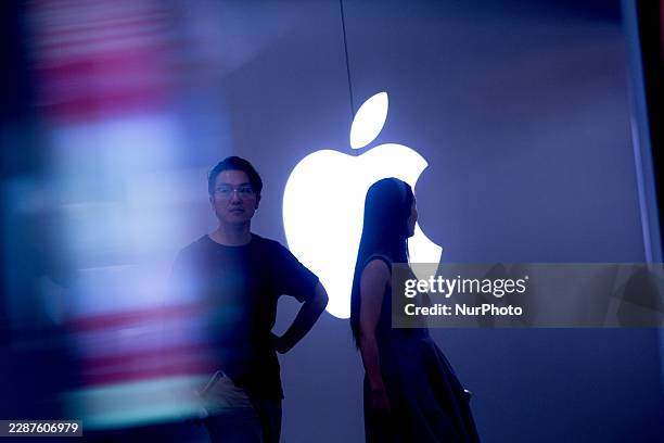 General view of Apple retailer store logo is seen at Nanjing East road, Shanghai in China on July 30.2026