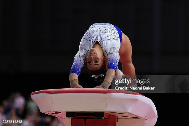 Ellee Cheetham of Team Scotland competes in Vault during the Women's Team Final and Individual Qualification on day two of the Glasgow 2026...