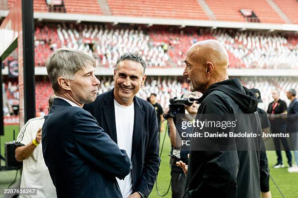 Frederic Massara, Nicola Amoruso, Luciano Spalletti of Juventus during the pre-season friendly match between Standard de Liege and Juventus at Stade...