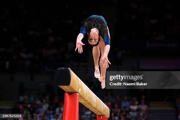Kate McDonald of Team Australia competes in Balance Beam during the Women's Team Final and Individual Qualification on day two of the Glasgow 2026...