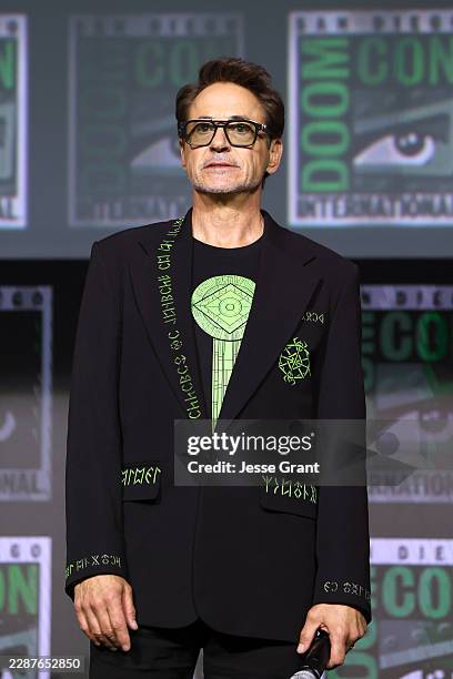 Robert Downey Jr. Is seen onstage during the Marvel Studios Panel at 2026 San Diego Comic-Con on July 25, 2026 in San Diego, California.