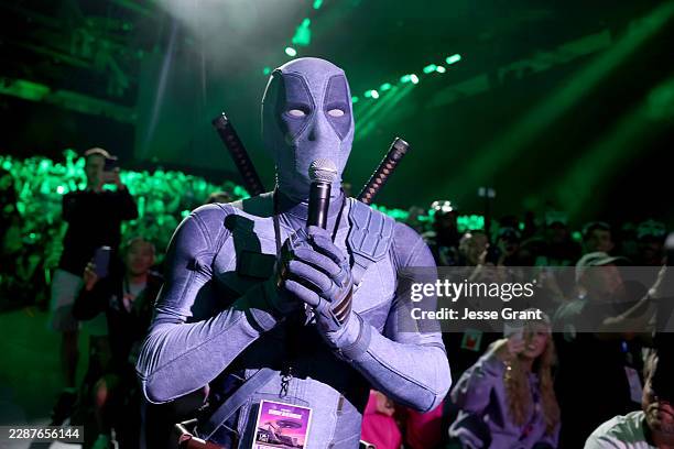 Ryan Reynolds in Deadpool cosplay speaks from the audience during the Marvel Studios Panel at 2026 San Diego Comic-Con on July 25, 2026 in San Diego,...