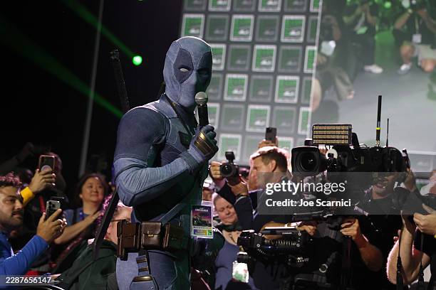 Ryan Reynolds in Deadpool cosplay speaks from the audience during the Marvel Studios Panel at 2026 San Diego Comic-Con on July 25, 2026 in San Diego,...