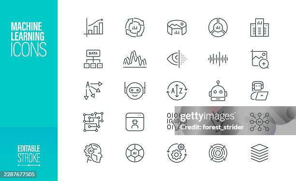 machine learning line icon set editable stroke - digitalization stock illustrations