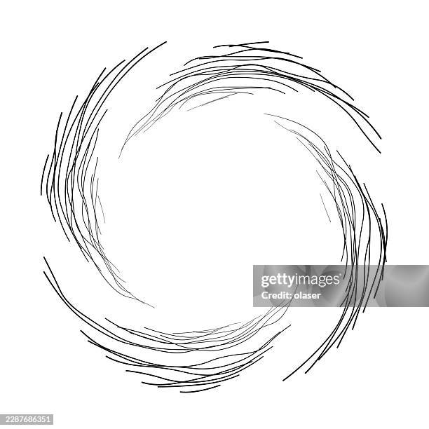 black hand-drawn curved lines form a circular ring on a white background, creating a minimal sketch-like frame with an open center and airy composition. - round table stock illustrations