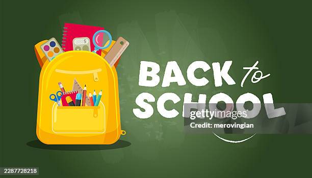 back to school backpack concept - elementary school background stock illustrations