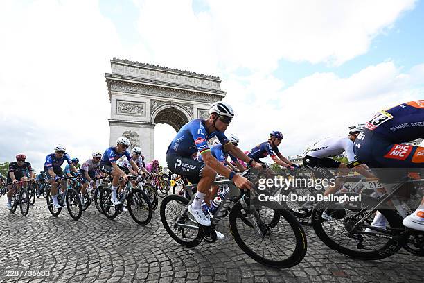 Mathieu van der Poel of Netherlands and Team Alpecin-Premier Tech competes passing close to Arc de Triomphe during the 113th Tour de France 2026,...