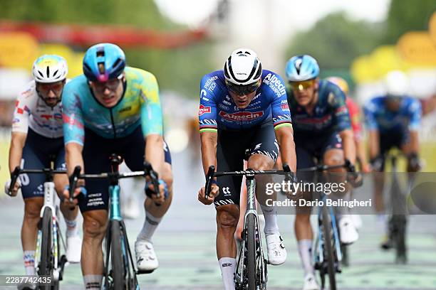 Mathieu van der Poel of Netherlands and Team Alpecin-Premier Tech reacts at finish line as stage winner during the 113th Tour de France 2026, Stage...