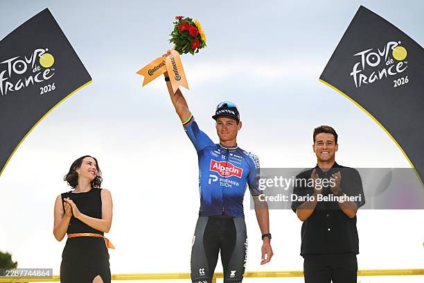 Mathieu van der Poel of Netherlands and Team Alpecin-Premier Tech celebrates at podium as stage winner during the 113th Tour de France 2026, Stage 21...