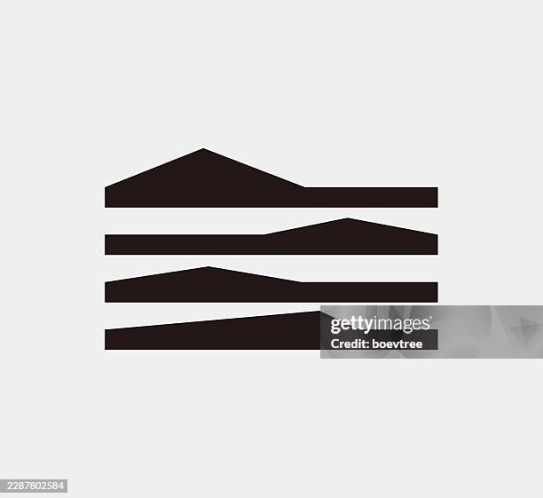 black and white geometric stripe mountain element sign, minimal nature concept pattern,geometric material for design - mountain logo vector stock illustrations