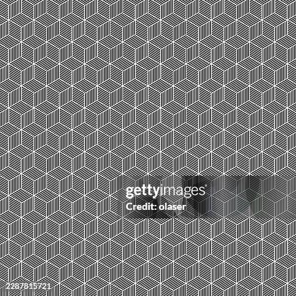 Black and white geometric pattern of repeating interlocking hexagons formed by diagonal line stripes, creating a dense tessellated surface with strong symmetry and optical rhythm. Black and white geometric pattern of repeating interlocking hexagons formed by diagonal line stripes, creating a dense tessellated surface with strong symmetry and optical rhythm.