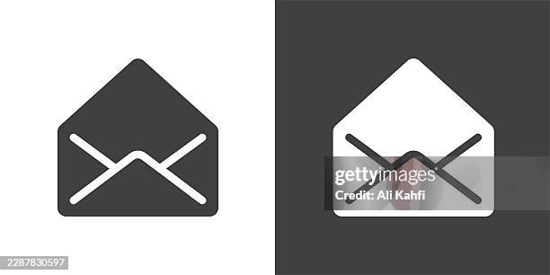 open mail glyph solid icon. solid icon that can be applied anywhere, simple, pixel perfect and modern style. - direct mail postcard stock illustrations
