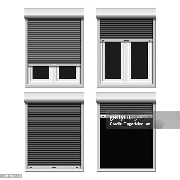 window roller shutter set - window blinds stock illustrations