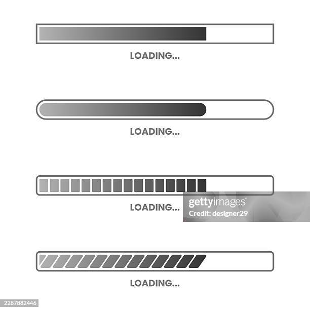 gray gradient progress bar and loading indicator vector elements set - loading dock stock illustrations