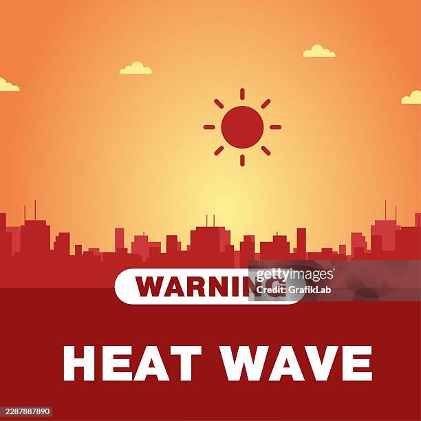 city silhouette and hot weather warning - dramatic city stock illustrations