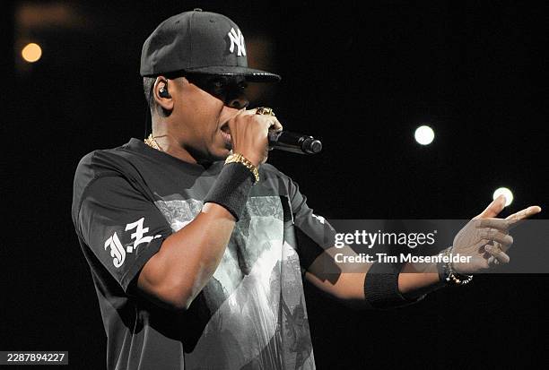 Jay-Z performs during the "Watch The Throne Tour" at HP Pavilion on December 14, 2011 in San Jose, California.
