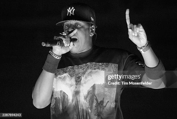 Jay-Z performs during the "Watch The Throne Tour" at HP Pavilion on December 14, 2011 in San Jose, California.