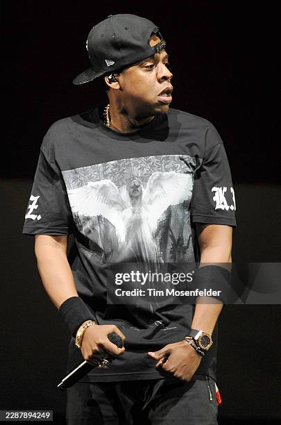 Jay-Z performs during the "Watch The Throne Tour" at HP Pavilion on December 14, 2011 in San Jose, California.