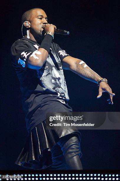 Kanye West performs during the "Watch The Throne Tour" at HP Pavilion on December 14, 2011 in San Jose, California.