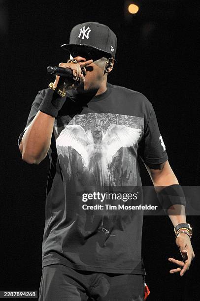 Jay-Z performs during the "Watch The Throne Tour" at HP Pavilion on December 14, 2011 in San Jose, California.