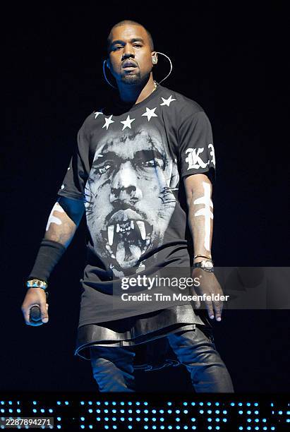 Kanye West performs during the "Watch The Throne Tour" at HP Pavilion on December 14, 2011 in San Jose, California.