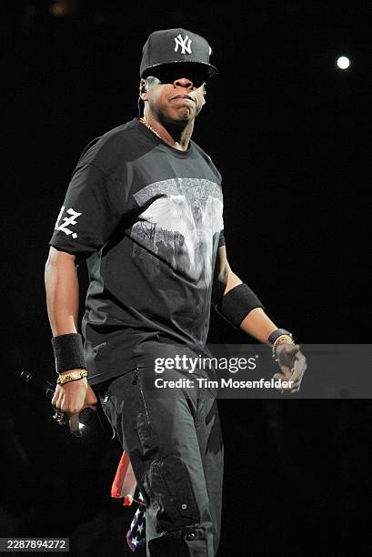Jay-Z performs during the "Watch The Throne Tour" at HP Pavilion on December 14, 2011 in San Jose, California.