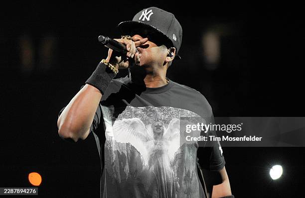 Jay-Z performs during the "Watch The Throne Tour" at HP Pavilion on December 14, 2011 in San Jose, California.