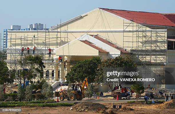 People work remodeling a building inside of the Paraiso Battalion, chosen by Colombia's President-elect Abelardo de la Espriella, as one of the...