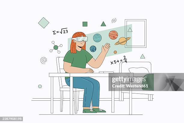 virtual reality education and learning at home - innovative learning environment stock illustrations
