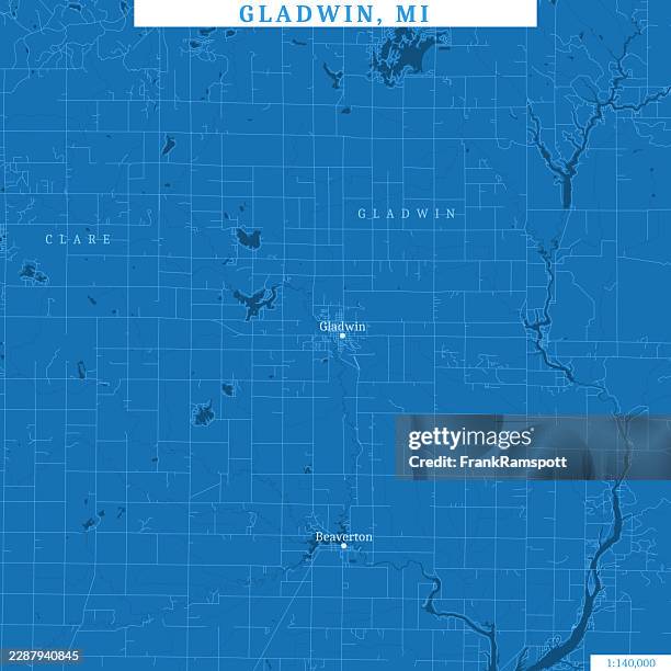 gladwin mi area 140k vector road map blue - recreation area stock illustrations