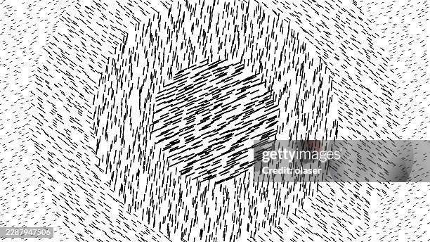 dense black dash marks form a layered geometric pattern on a white background, creating a textured, woven look with a strong central shape and radiating directional movement. - design studio stock illustrations