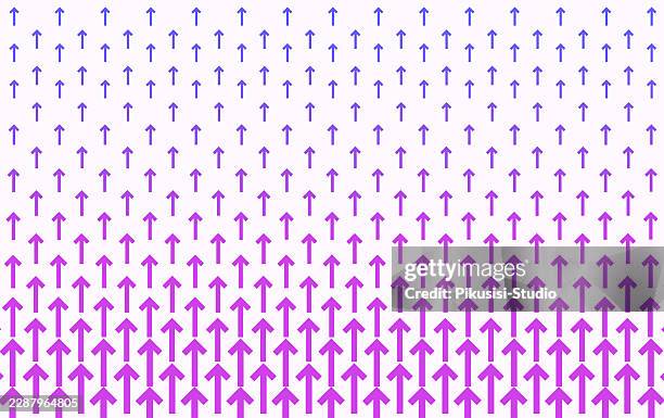 abstract purple gradient up arrow pattern background, minimal repeating upward arrow pattern with purple gradient perspective design - packaging design studio stock illustrations