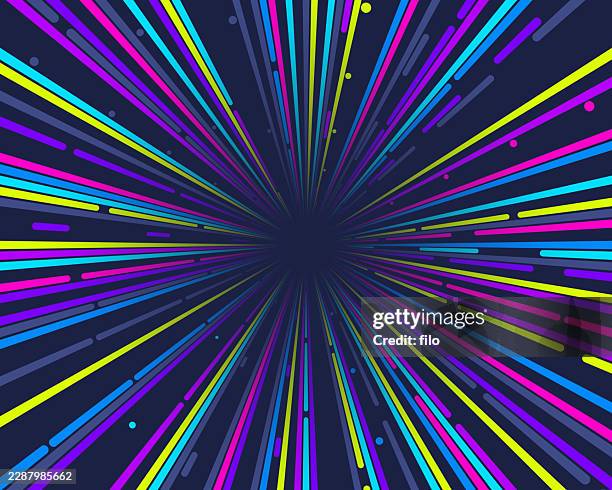 neon burst glow swirl blast modern color abstract background - warp speed tunnel stock illustrations