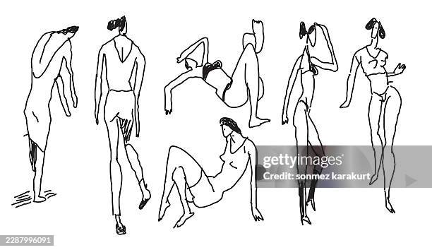 women’s bodies and postures - group exercise class stock illustrations
