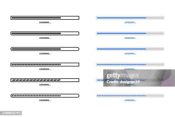 black and blue progress bar loading indicator vector elements set - loading dock stock illustrations