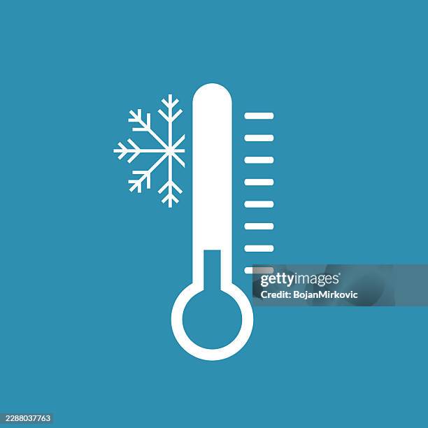 thermometer temperature icon, cold weather. vector - low temperature thermometer stock illustrations