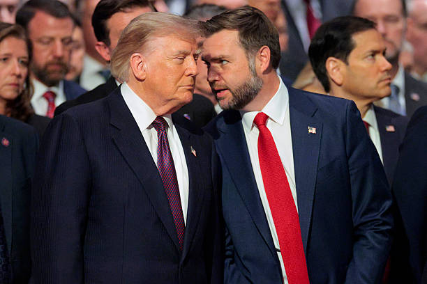 President Donald Trump and U.S. Vice President JD Vance attend the funeral service for the late U.S. Sen. Lindsey Graham at the Washington National...