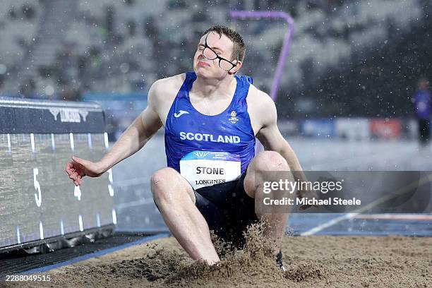 Steven Stone of Team Scotland competes in the Men's Long Jump T20 Final during the Athletics on day five of the Glasgow 2026 Commonwealth Games at...